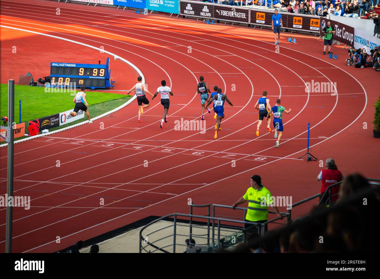 OSTRAVA, CZECHIA, JUNE 27, 2023 Sprint Male Race Culmination at Track