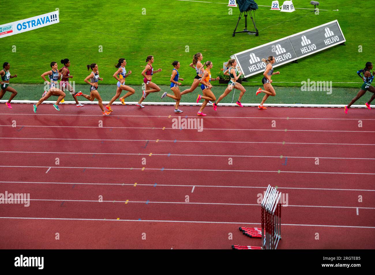 OSTRAVA, CZECHIA, JUNE 27, 2023: Intense 1500m Female Race Visual at Track and Field Meet for Worlds in Budapest and Summer olympic Games in Pari Stock Photo