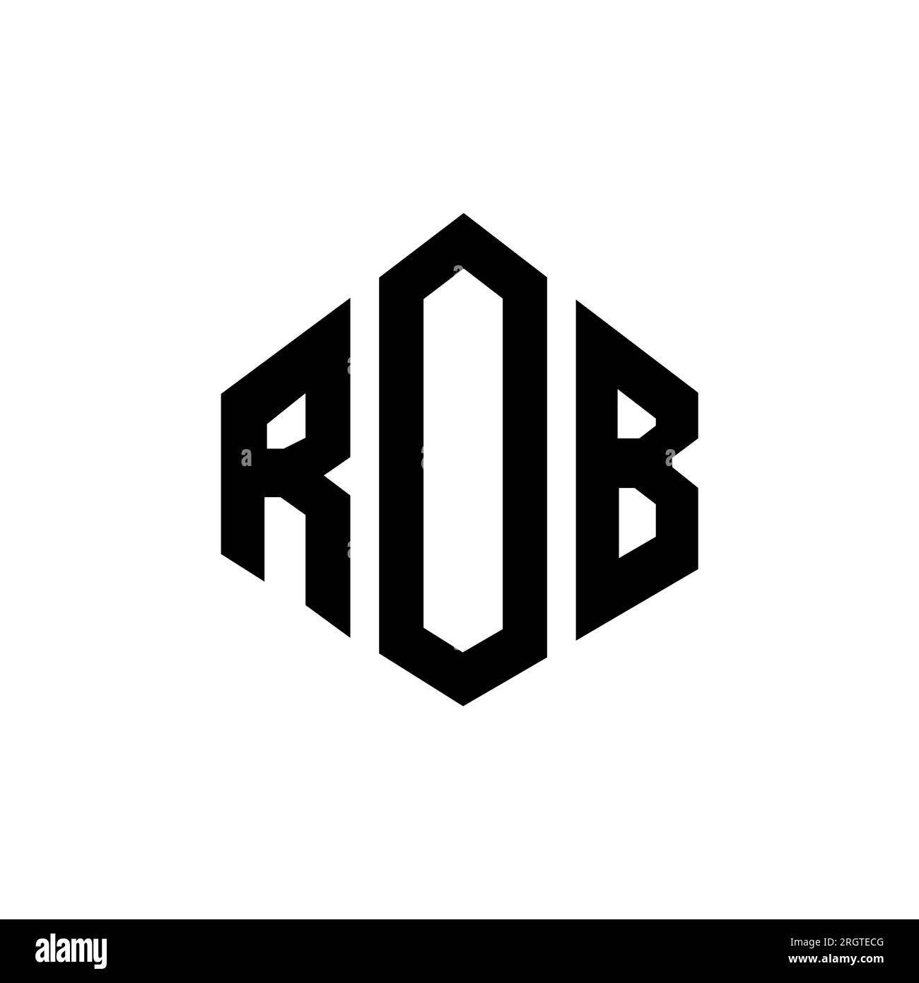 ROB letter logo design with polygon shape. ROB polygon and cube shape logo design. ROB hexagon vector logo template white and black colors. ROB monogr Stock Vector