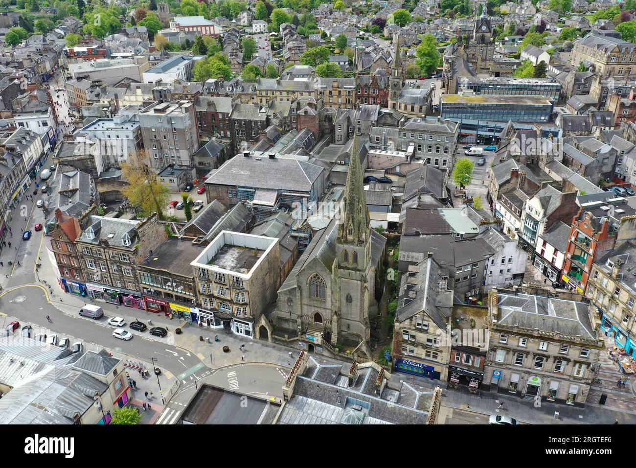 Aerial drone view of Stirling city centre Stock Photo