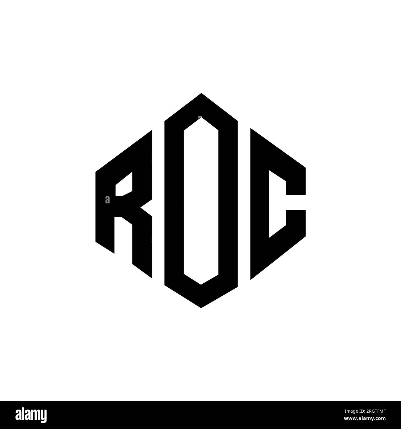 ROC letter logo design with polygon shape. ROC polygon and cube shape logo design. ROC hexagon vector logo template white and black colors. ROC monogr Stock Vector