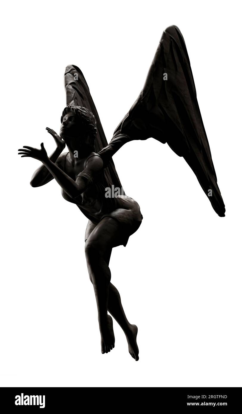 Isolated 3d render illustration of black marble female angel statue