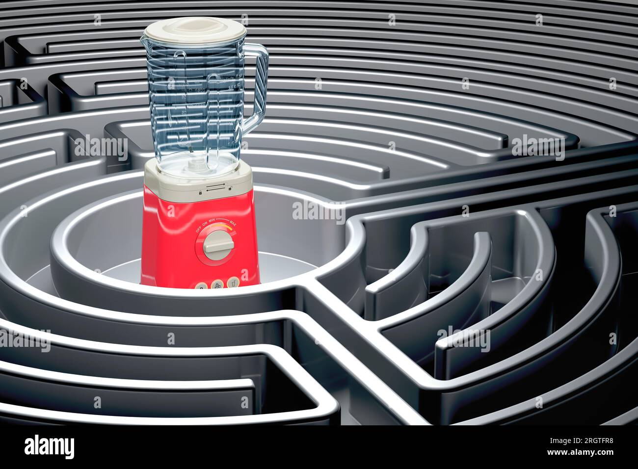 Electric blender inside dark labyrinth maze. 3D rendering Stock Photo