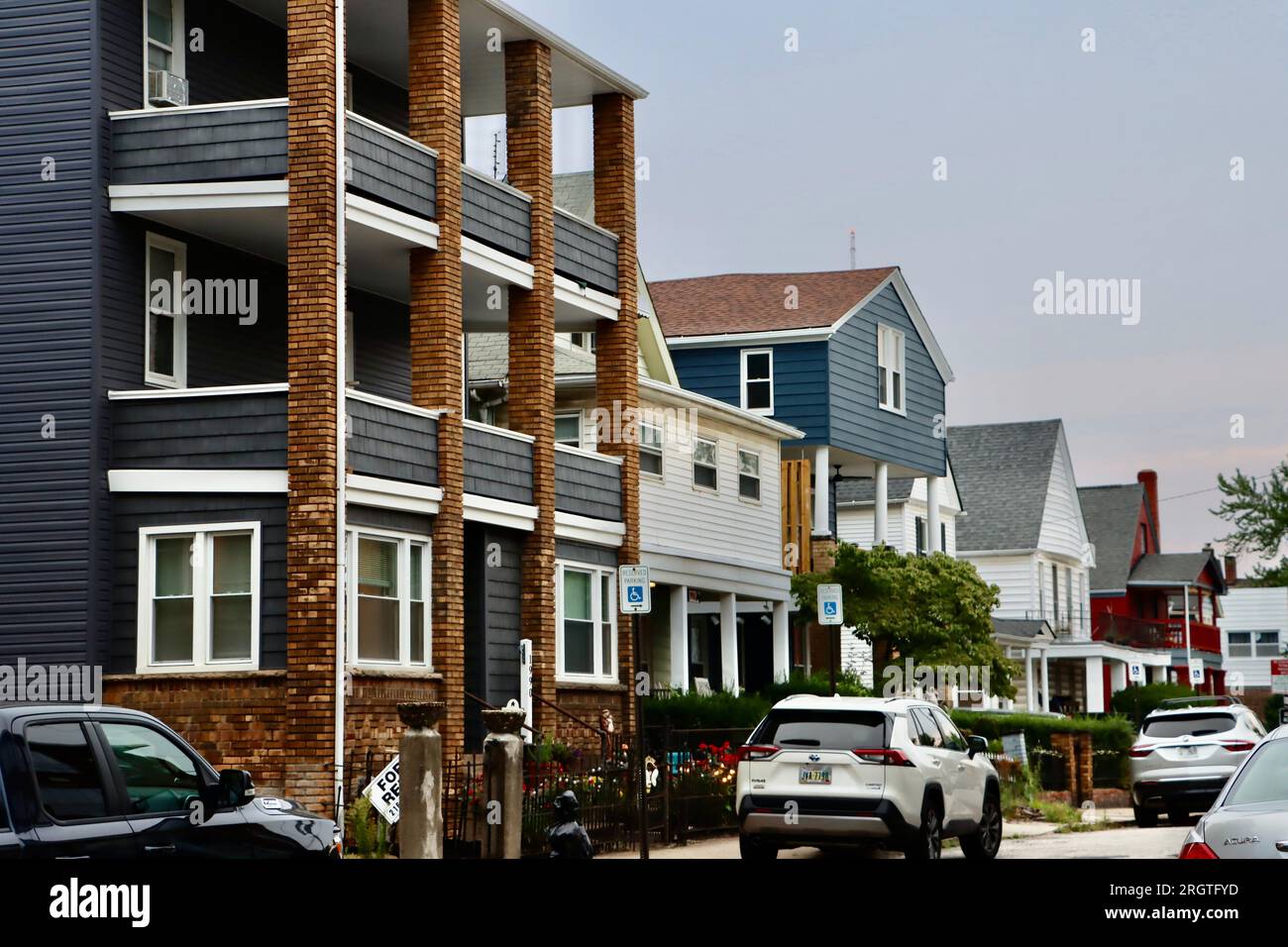 Buildings on East 120th street in Little Italy of Cleveland, Ohio Stock Photo