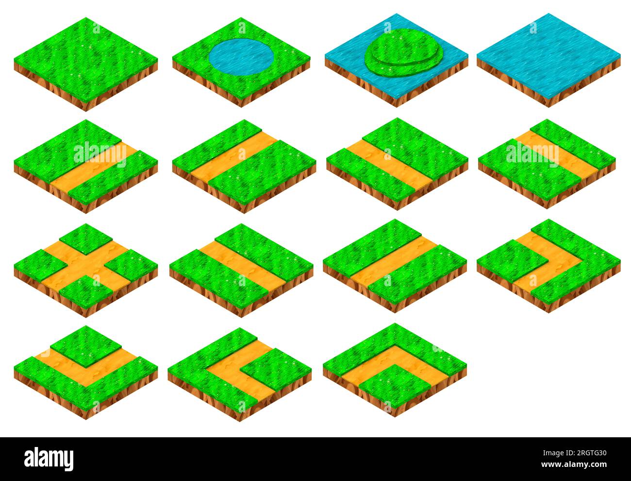 Isolated 3d render illustration of isometric game sand and grass or ...