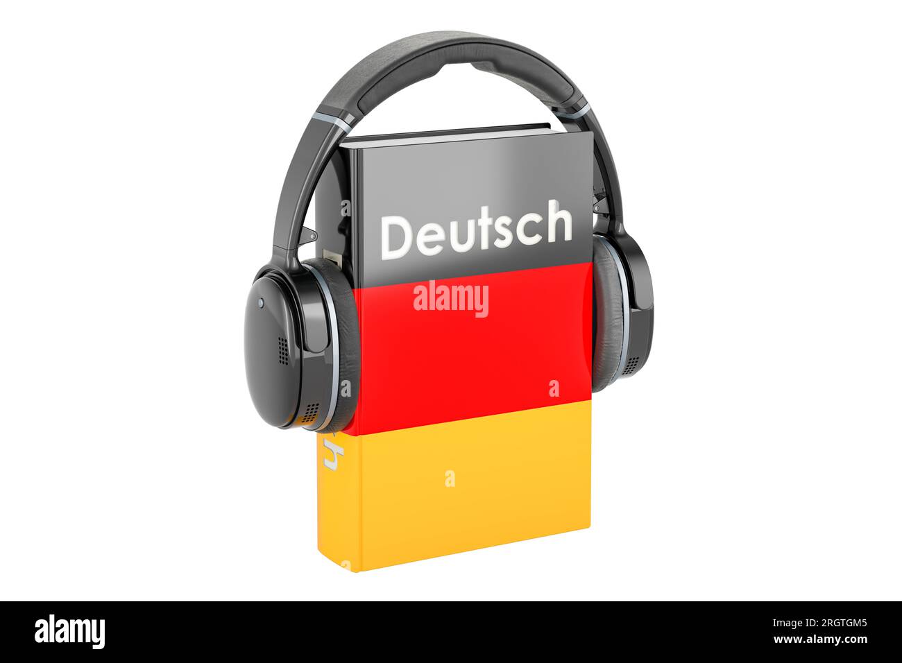German language textbook with headphones. Learn German language