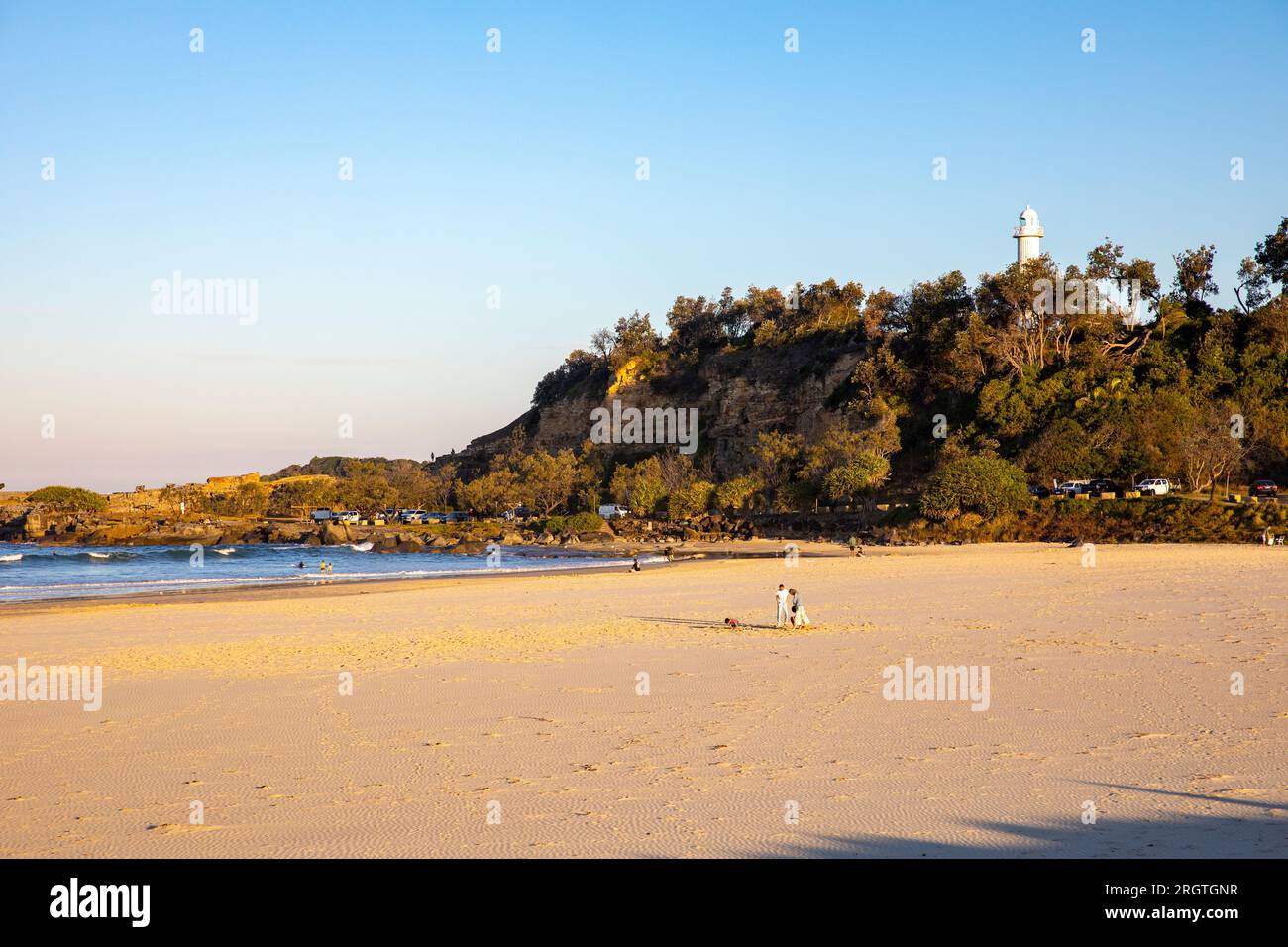 Yamba, australian coastal town in the Clarence valley region, Turners beach and Yamba lighthouse, NSW,Australia, winters day 2023 Stock Photo