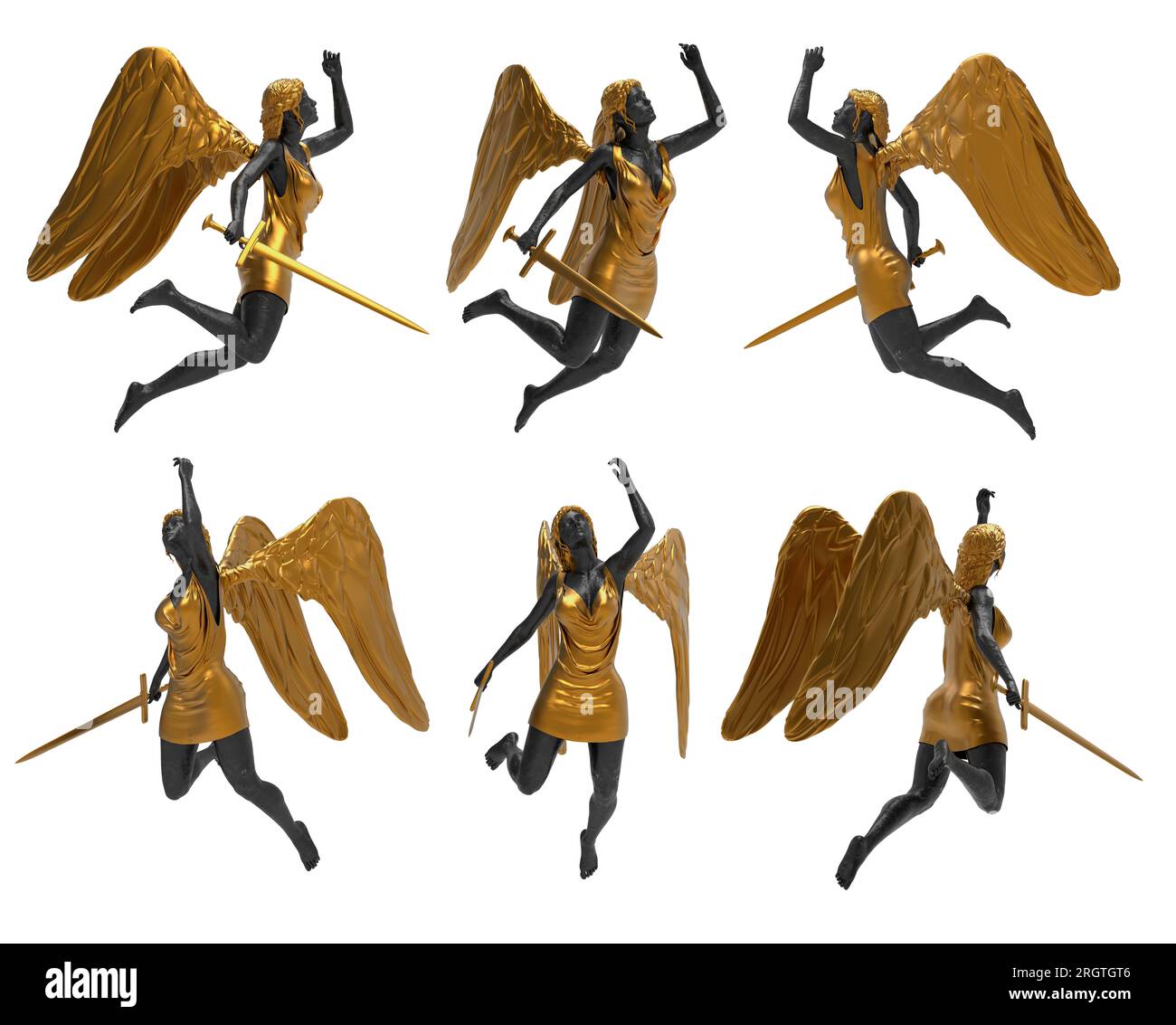 Isolated 3d render illustration of black marble and golden warrior