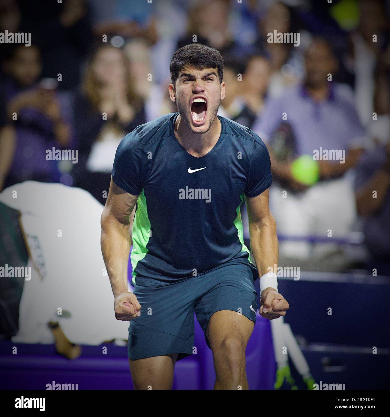 Carlos Alcaraz of Spain celebrates his win during his mens third round match against Hubert Hurkacz of Poland on day six of the 2023 National Bank Open at Sobeys Arena on August