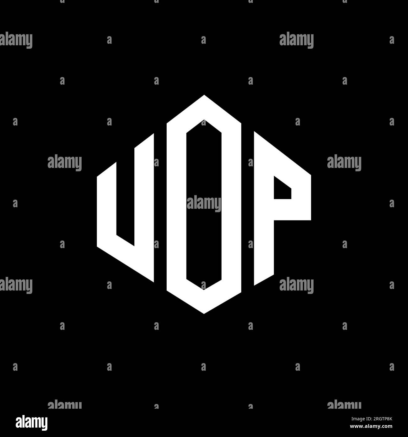 UOP letter logo design with polygon shape. UOP polygon and cube shape logo design. UOP hexagon vector logo template white and black colors. UOP monogr Stock Vector