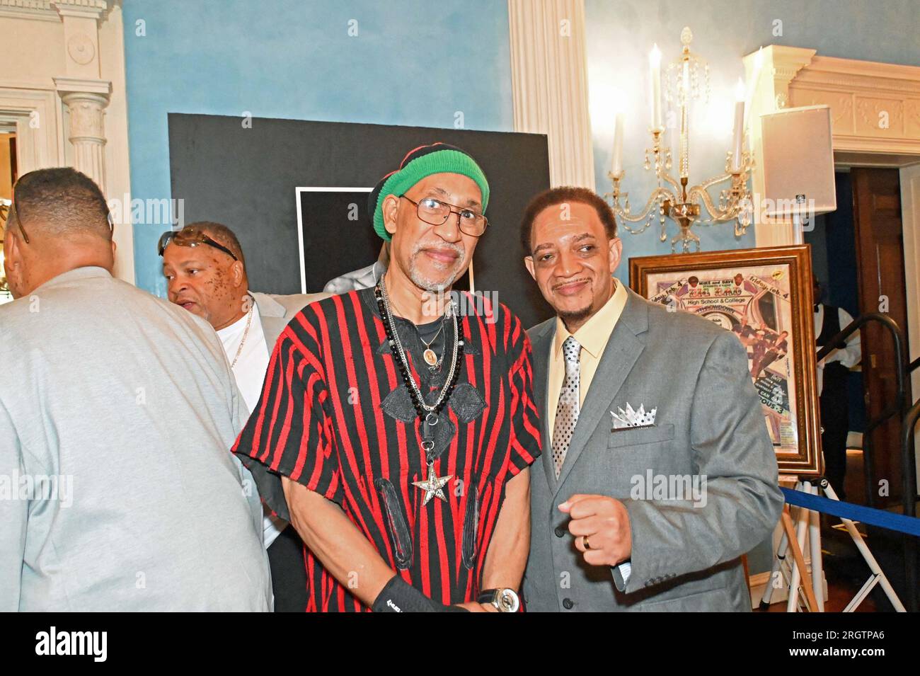 August 11, 2023, %G: (NEW) 50 years of HIP HOP Music. August11, 2023, New York City, New York, USA. Mayor Eric Adams commemorates 50 Years of HIP HOP in Gracie Mansion. Hip hop or hip-hop, also known as rap and formerly known as disco rap, is a genre of popular music that was originated in the Bronx borough of New York City.&#xA;Photo of D J Kool Herc and Kool D J Red Alert&#xA;Credit: Victor M. Matos/Thenews2 (Foto: Victor M. Matos/Thenews2/Zumapress) (Credit Image: © Victor M. Matos/TheNEWS2 via ZUMA Press Wire) EDITORIAL USAGE ONLY! Not for Commercial USAGE! Credit: ZUMA Press, Inc./Alamy L Stock Photo