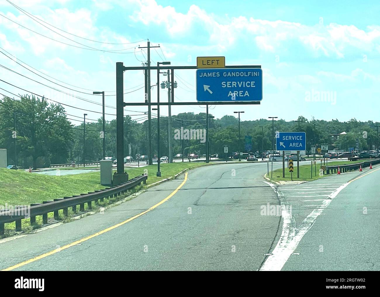 Photo by STRF/STAR MAX/IPx 2023 Signage for The James Gandolfini Service Area is seen on August