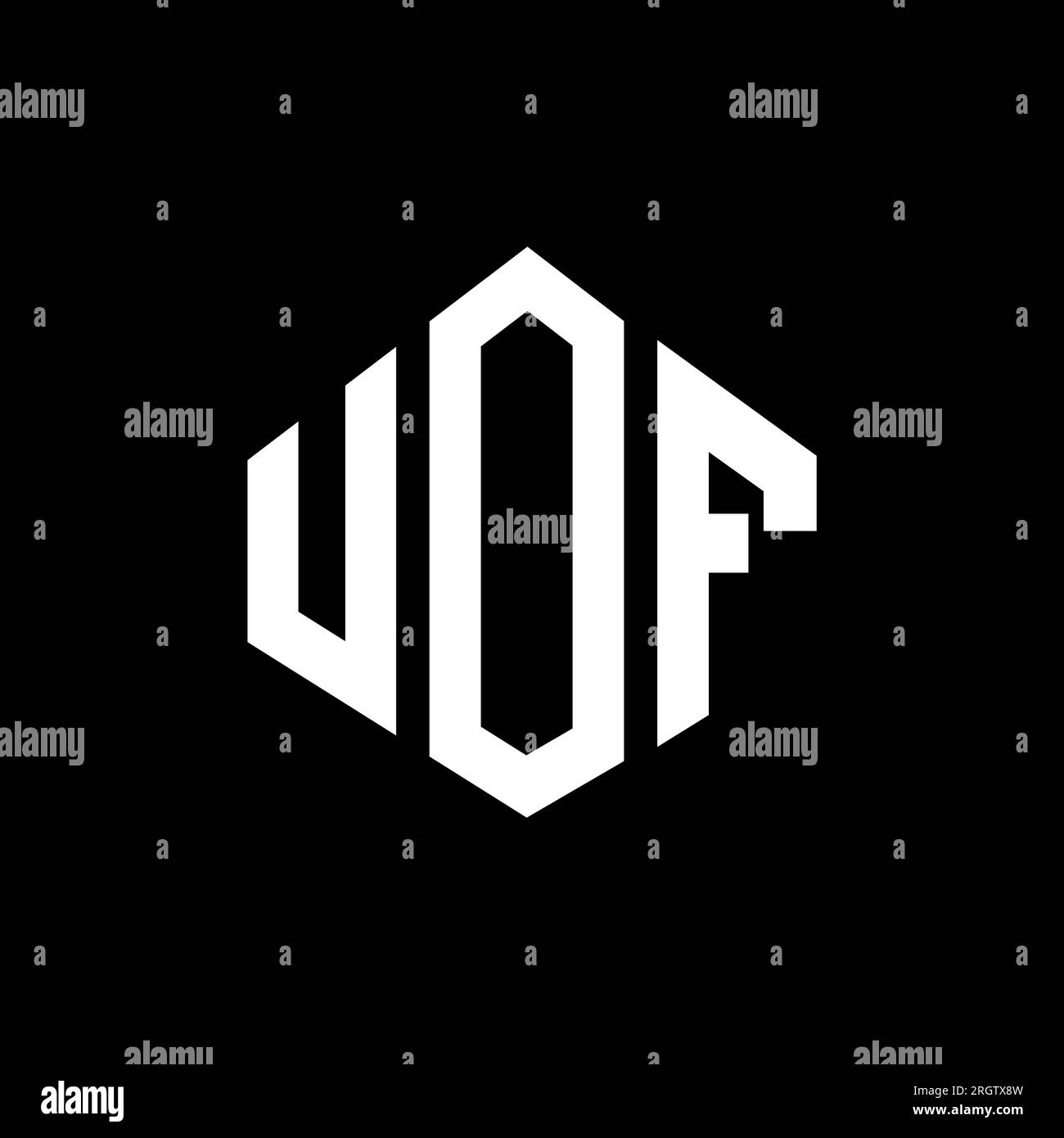 UOF letter logo design with polygon shape. UOF polygon and cube shape logo design. UOF hexagon vector logo template white and black colors. UOF monogr Stock Vector