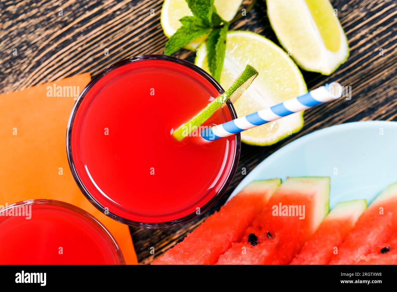 homemade watermelon juice made in the summer or autumn season from ripe