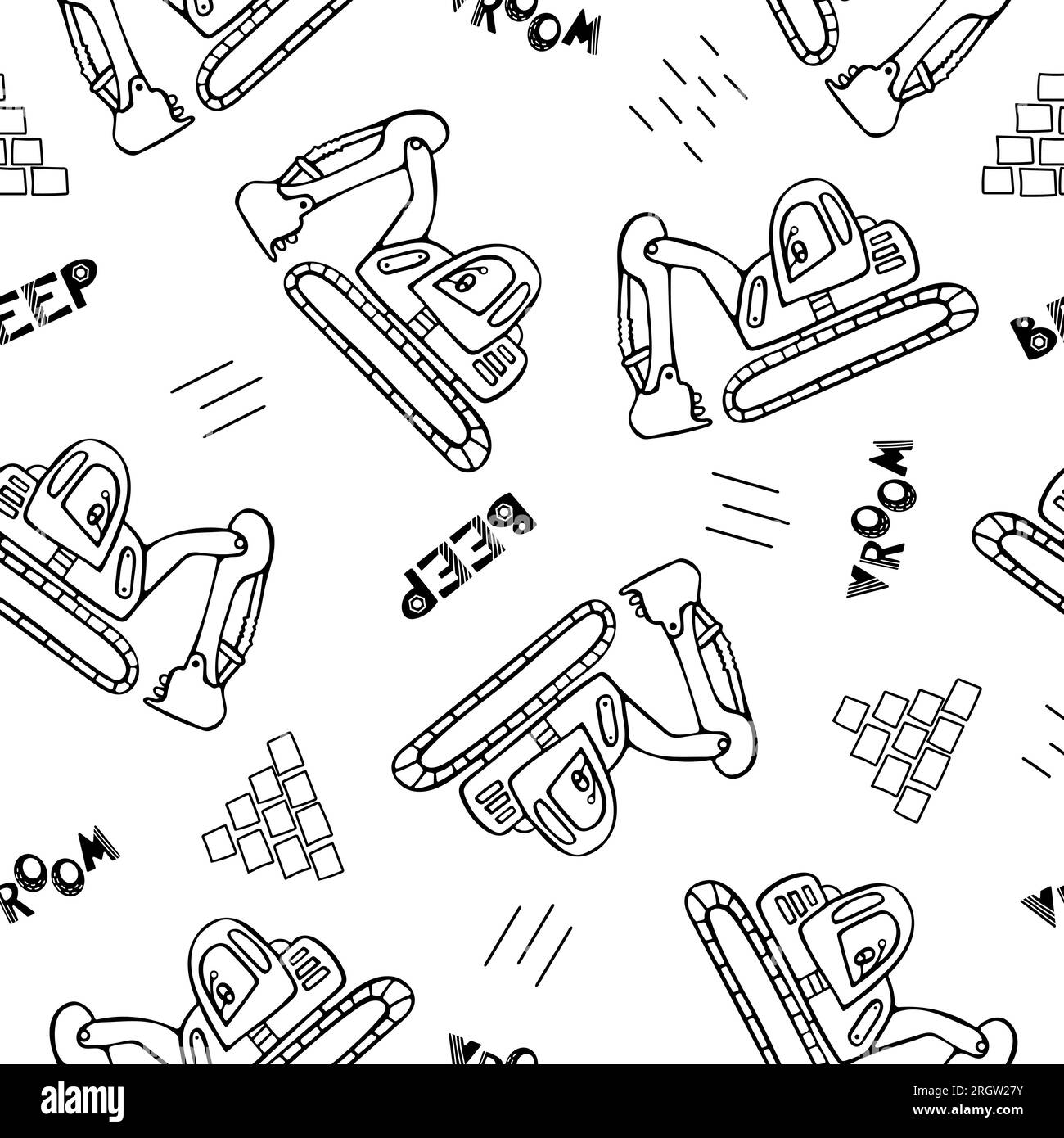 Construction machinery seamless pattern. Doodle vector illustration for ...