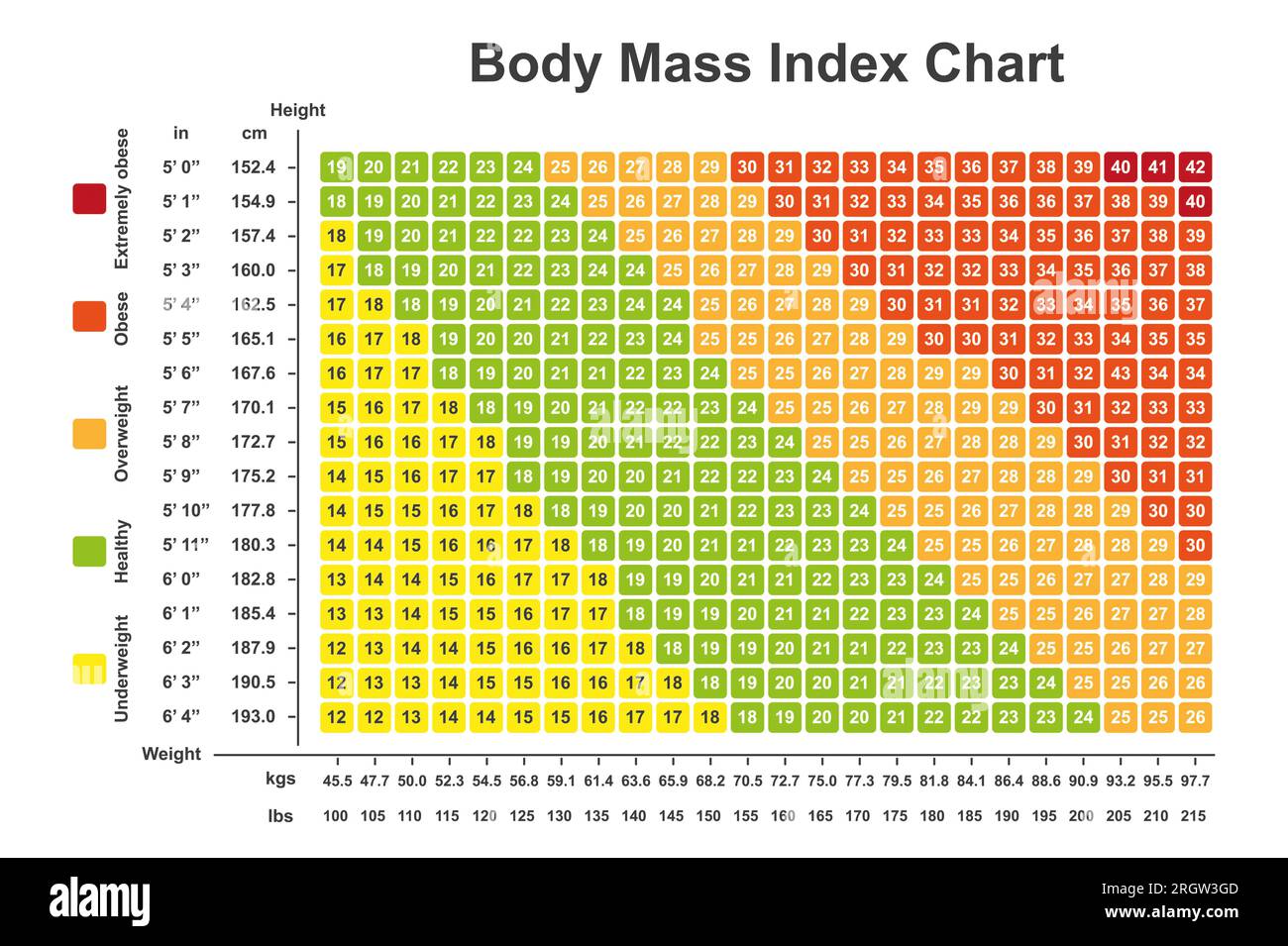 Body mass index chart, illustration Stock Photo