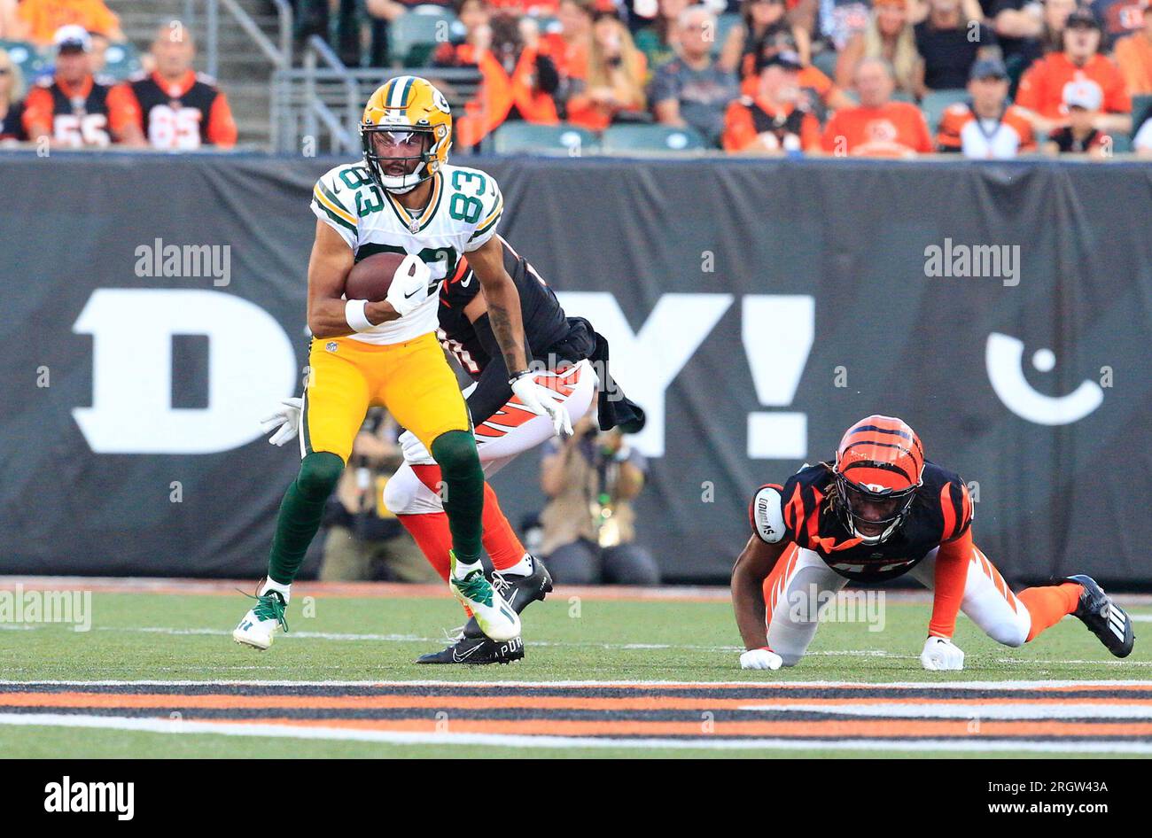 August 11, 2023: Samori Toure (83) of the Green Bay Packers running after catch during the NFL preseason game between the Green Bay Packers and Cincinnati Bengals in Cincinnati, Ohio. JP Waldron/Cal Sport Media Stock Photo