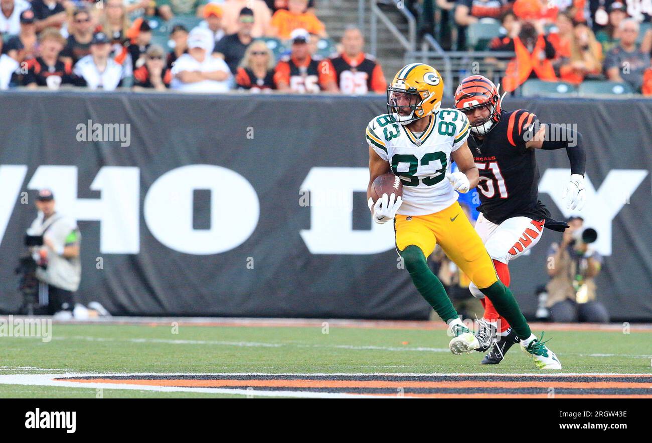 August 11, 2023: Samori Toure (83) of the Green Bay Packers running after catch during the NFL preseason game between the Green Bay Packers and Cincinnati Bengals in Cincinnati, Ohio. JP Waldron/Cal Sport Media Stock Photo