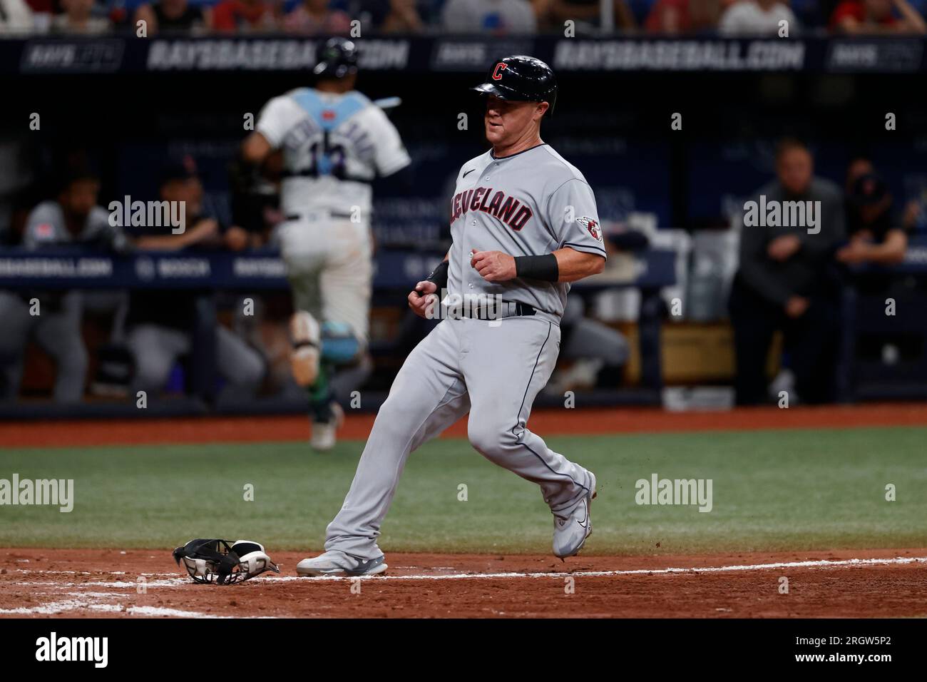 Cleveland Guardians' Kole Calhoun scores against the Tampa Bay Rays on a  wild pitch during the ninth inning of a baseball game Friday, Aug. 11,  2023, in St. Petersburg, Fla. (AP Photo/Scott