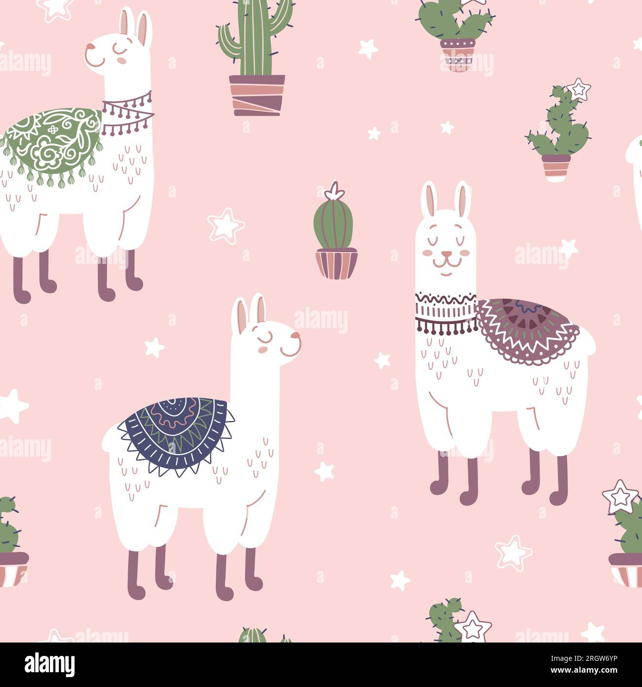 Childrens bright seamless pattern in cartoon style. Cute llamas in ...