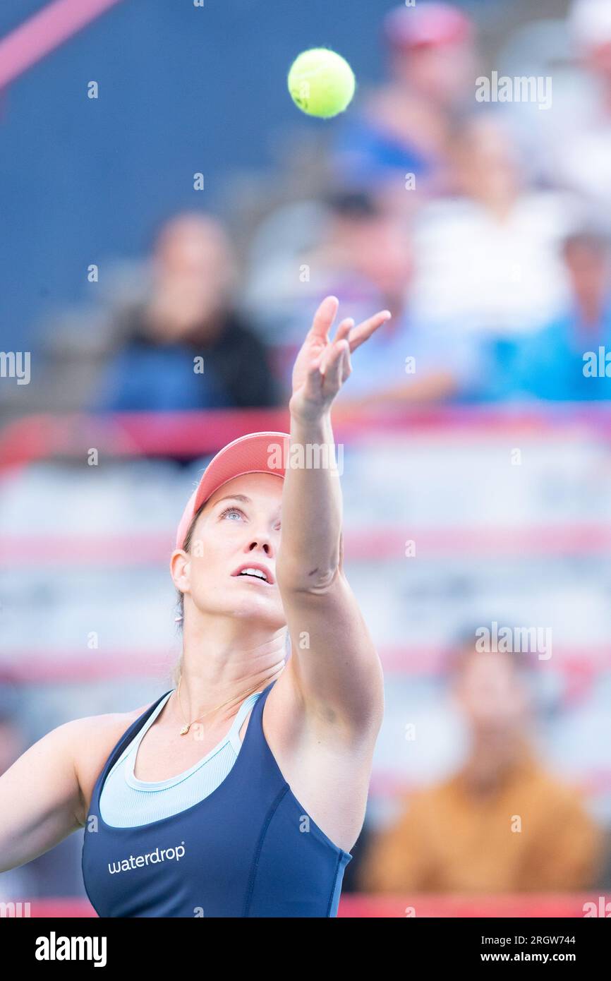 August 11, 2023: Danielle Collins (USA) serves the ball during the WTA National Bank Open quarterfinal match at IGA Stadium in Montreal, Quebec. Daniel Lea/CSM Credit: Cal Sport Media/Alamy Live News Stock Photo