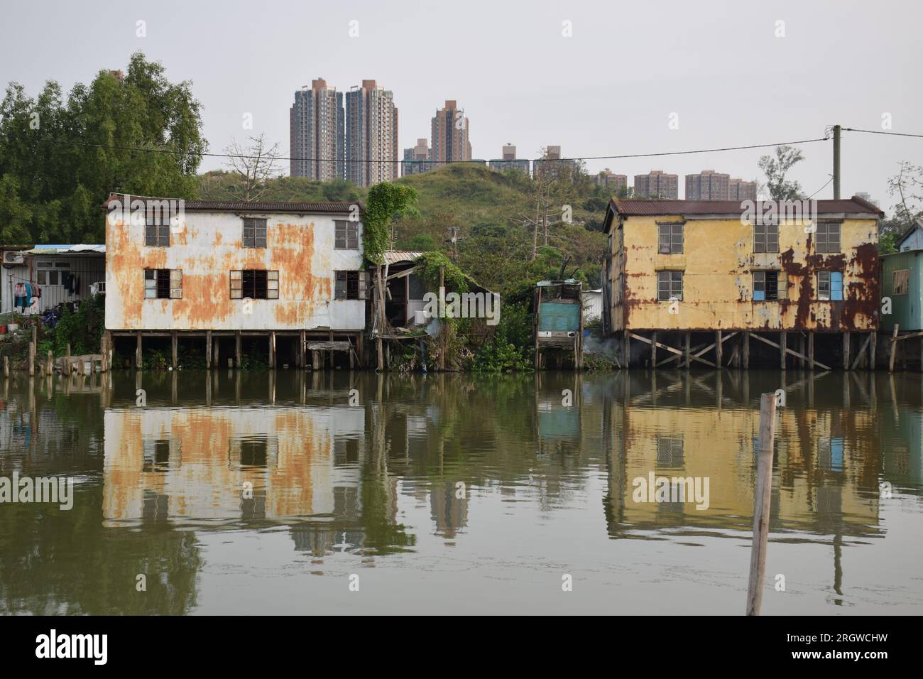 Old village stilt houses in Yuen Long district, Hong Kong Stock Photo