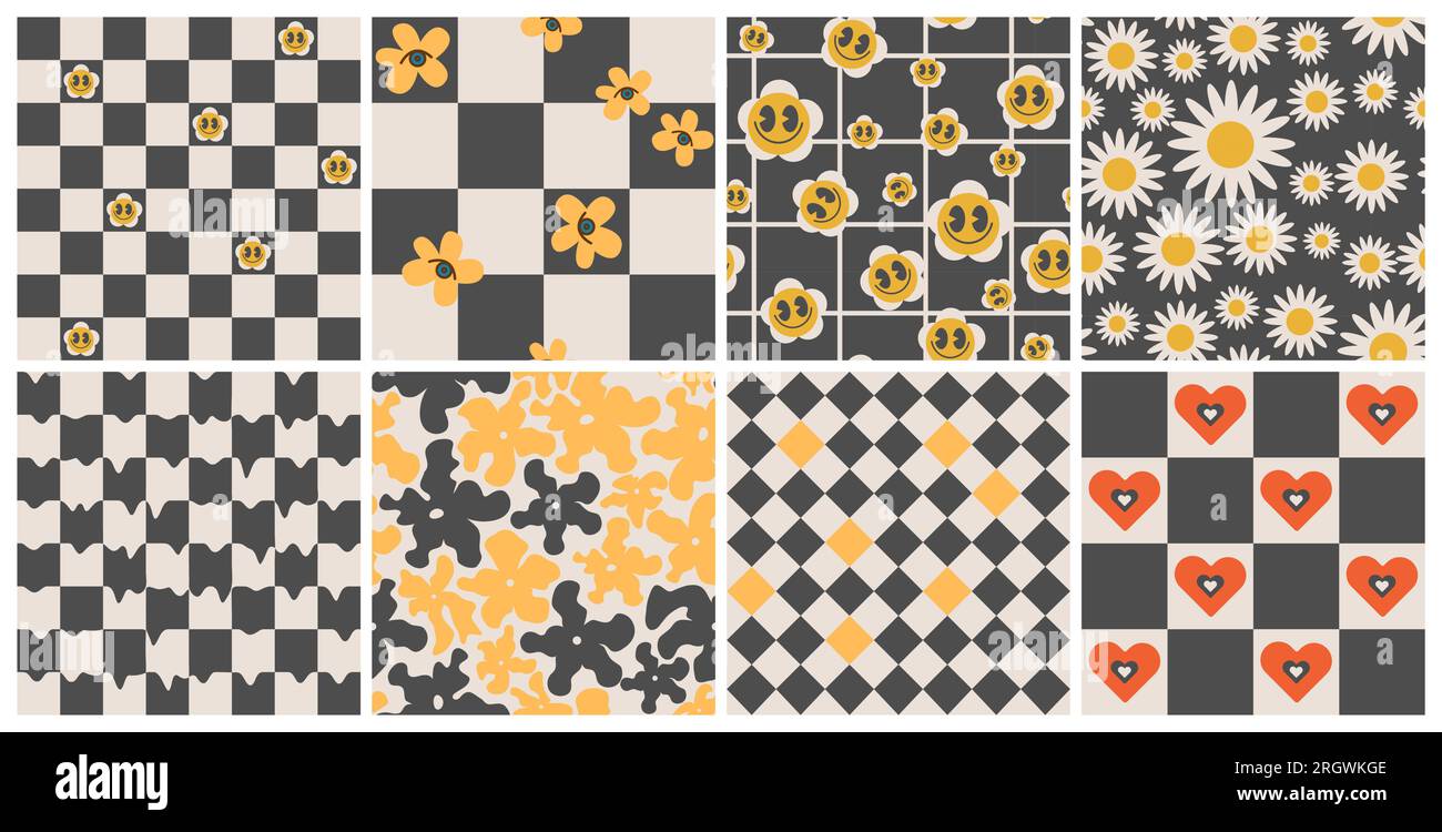 Set vector backgrounds trendy retro trippy style Stock Vector