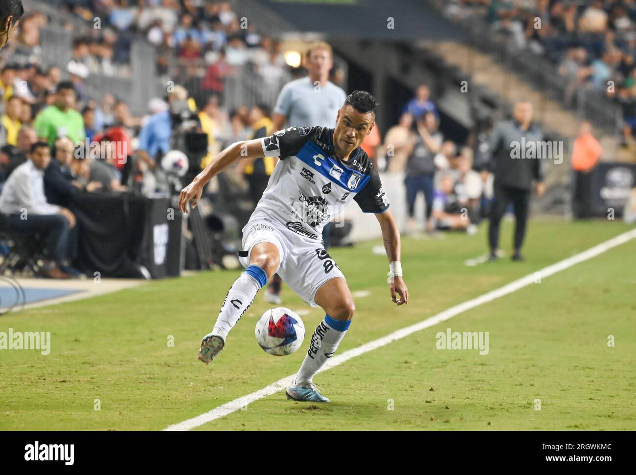 Chester, Pennsylvania, USA. 11th Aug, 2023. August 11, 2023, Chester PA, USA: Querétaro F.C player, PABLO BARRERA (8) pushes the ball down the pitch during the quarter final match of the League Cup at Subaru Park Credit Image: © Ricky Fitchett via ZUMA Wire (Credit Image: © Ricky Fitchett/ZUMA Press Wire) EDITORIAL USAGE ONLY! Not for Commercial USAGE! Stock Photo
