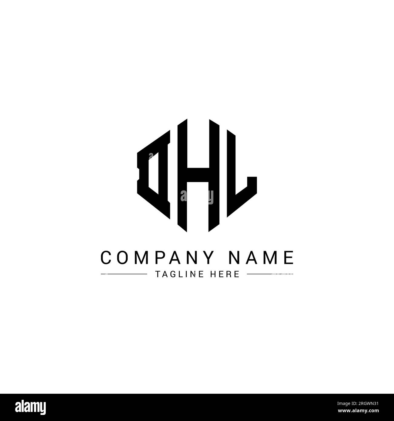 DHL letter logo design with polygon shape. DHL polygon and cube shape logo design. DHL hexagon vector logo template white and black colors. DHL monogr Stock Vector