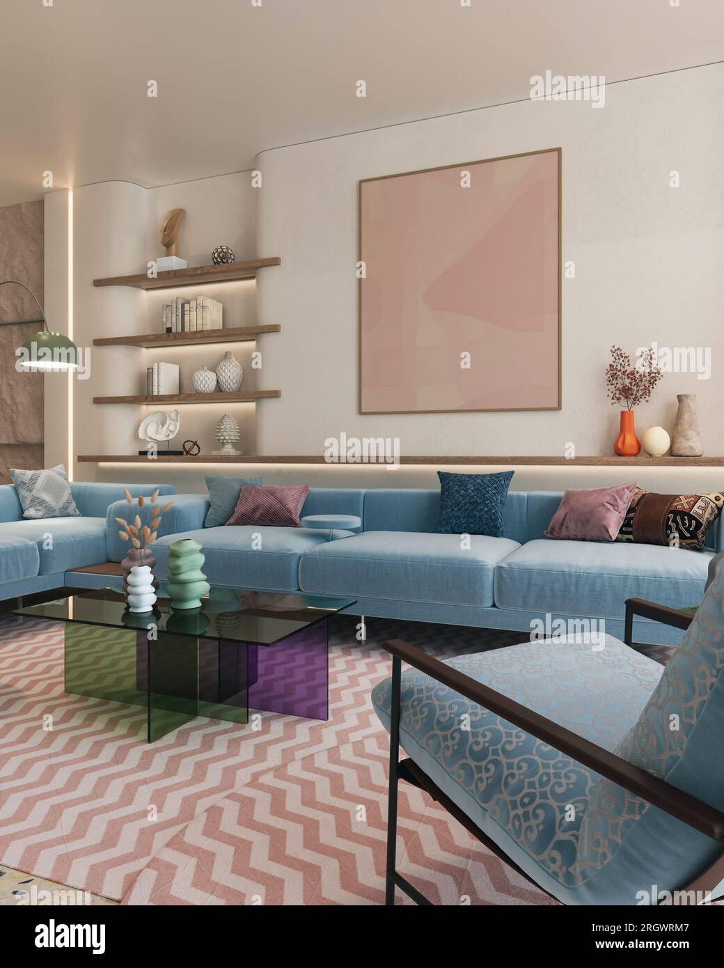 Colorful and vibrant interior designs of living room adorned with cozy ...