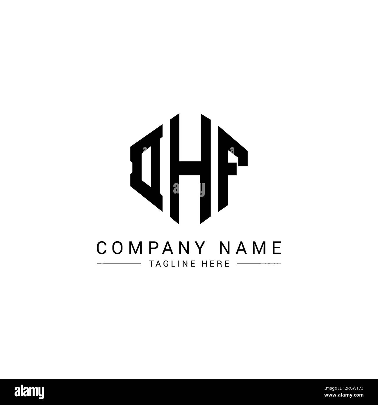 DHF letter logo design with polygon shape. DHF polygon and cube shape logo design. DHF hexagon vector logo template white and black colors. DHF monogr Stock Vector