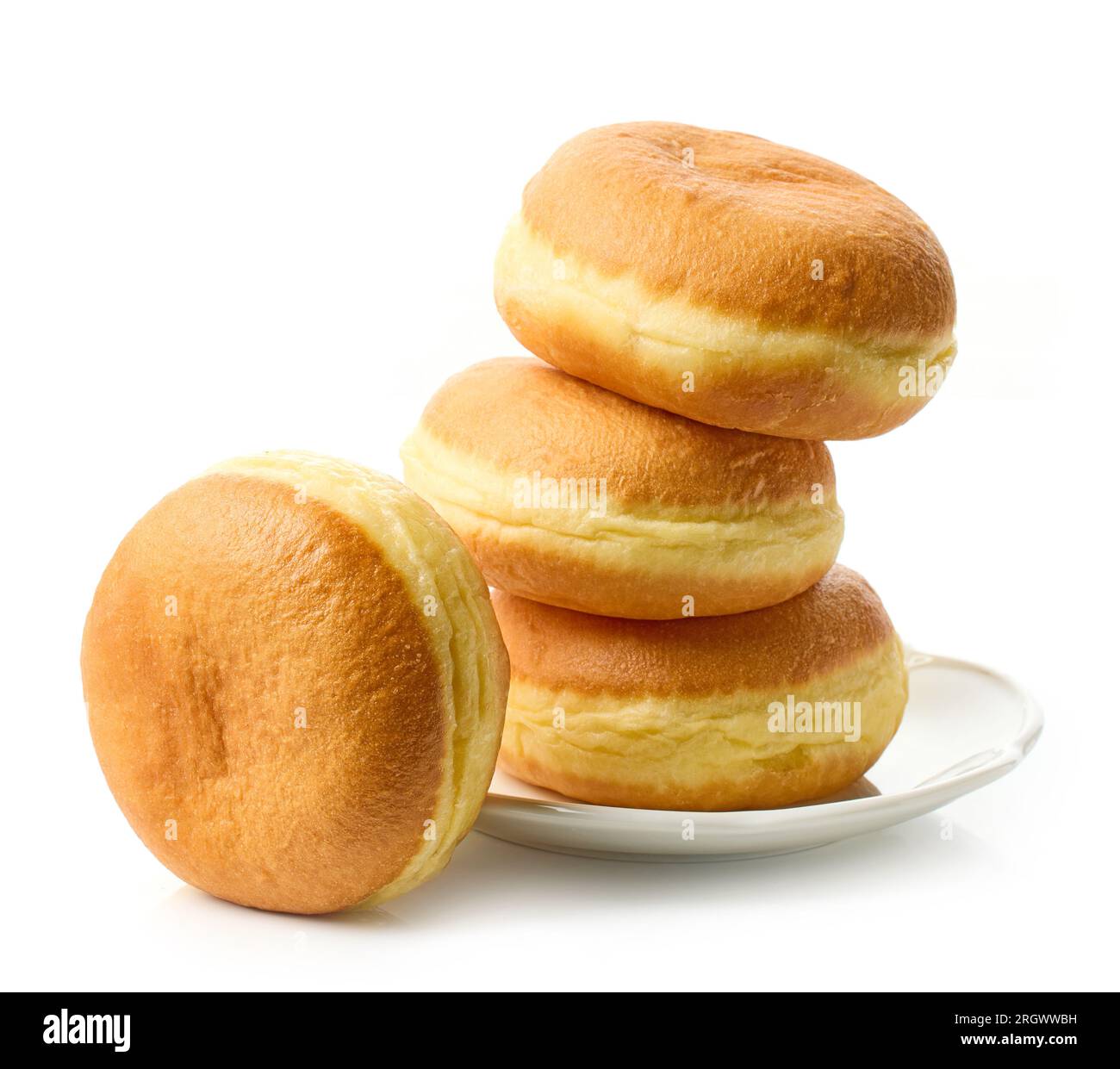 freshly baked jelly donuts isolated on white background Stock Photo
