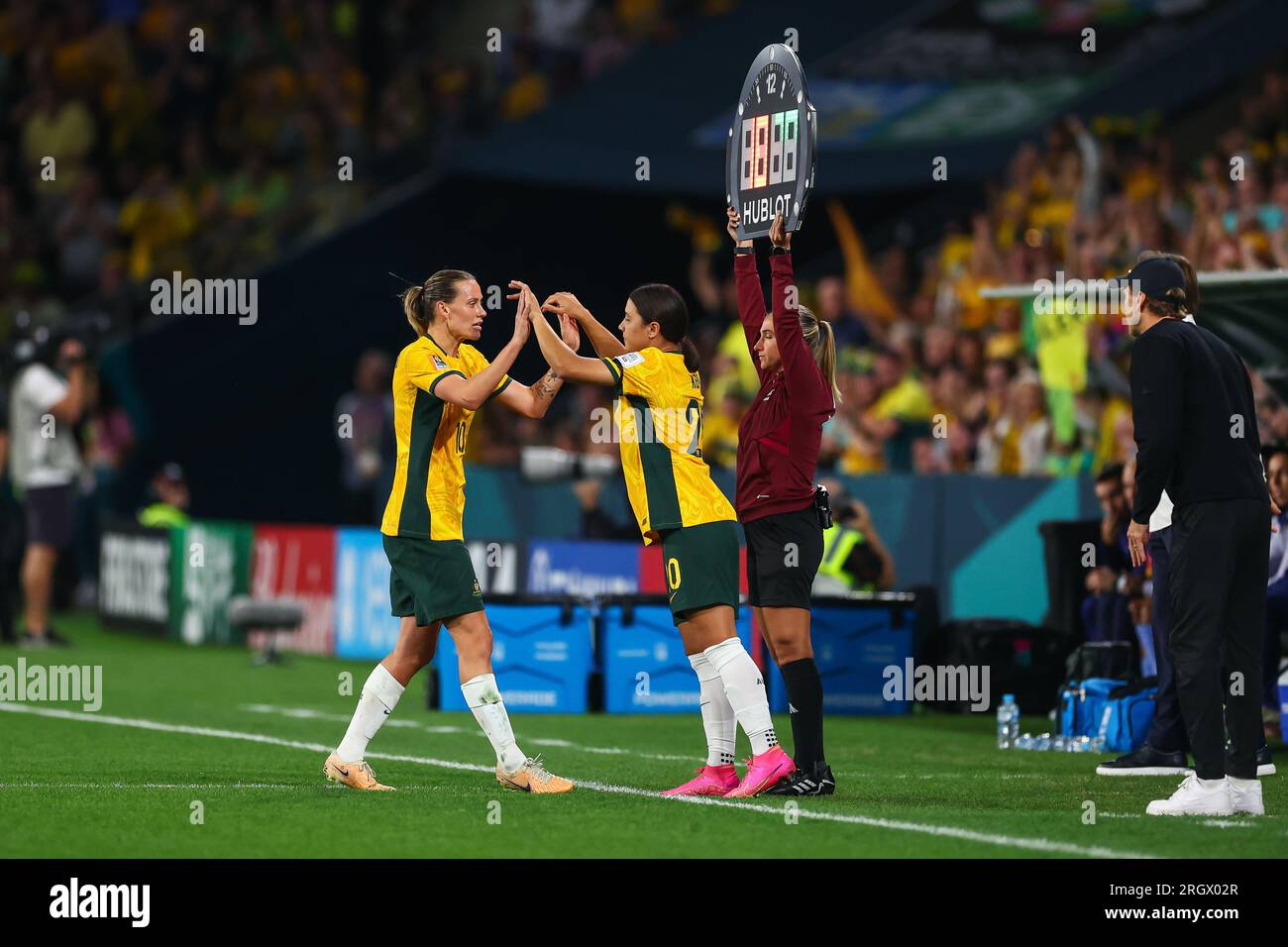 Brisbane, Australia. 12th Aug, 2023. Sam Kerr 20 of Australia comes on