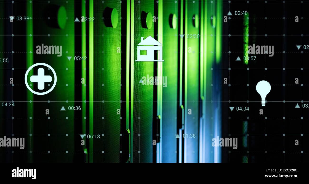 Image of icons and data processing over computer servers Stock Photo ...