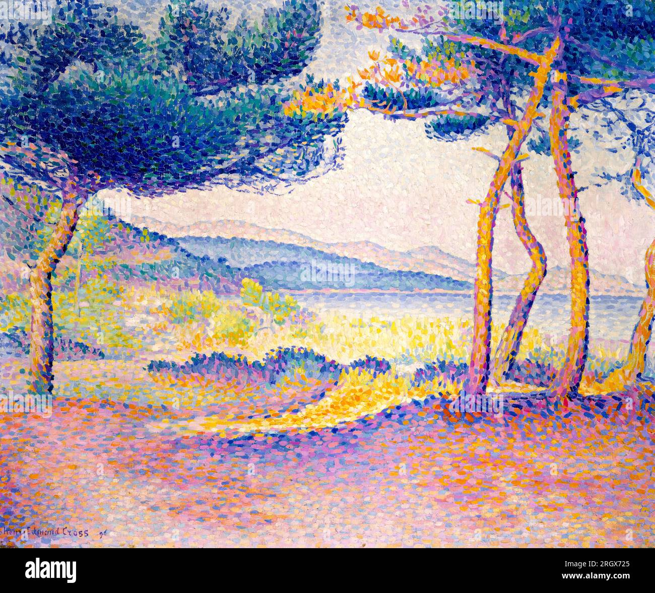 Henri Edmond Cross, Pines Along the Shore, landscape painting 1896 Stock Photo
