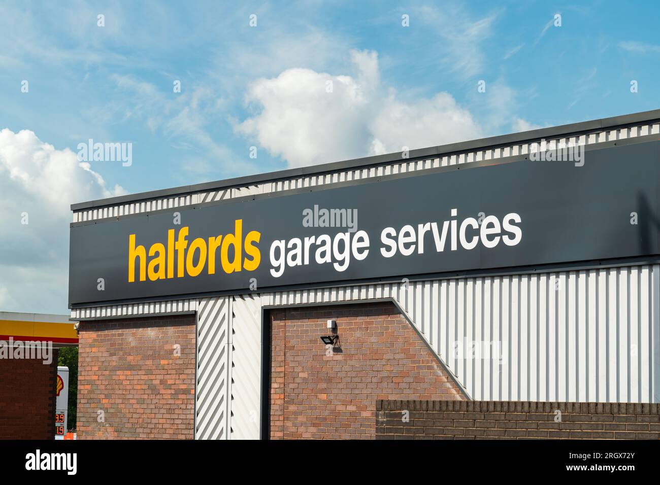 Wolverhampton, UK August 11 2023 Exterior signage of Halfords Garage