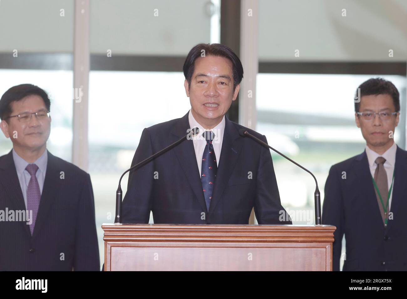 Taiwanese Vice President William Lai speaks before leaving for Paraguay ...