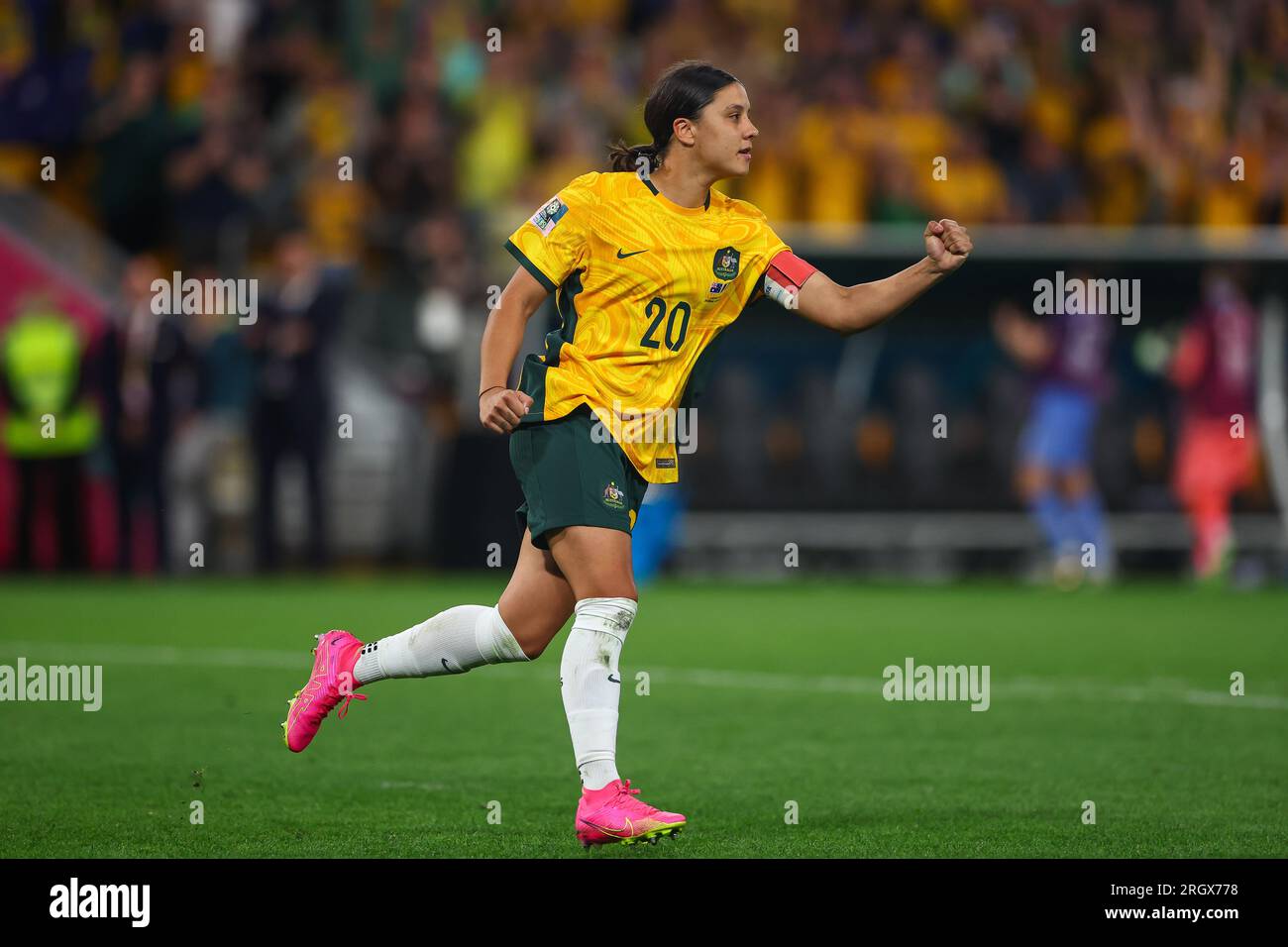 Sam Kerr #20 of Australia scores her penalty during the FIFA Women's