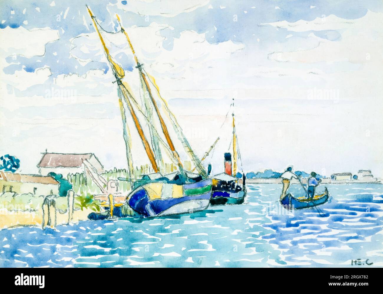 Marine Scene, (Boats near Venice), painting by Henri Edmond Cross, 1903 Stock Photo