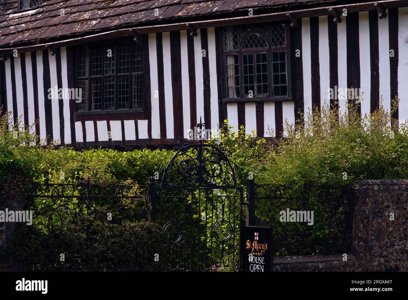 Medieval timber framing, wooden windows and leaded lights on St Mary’s