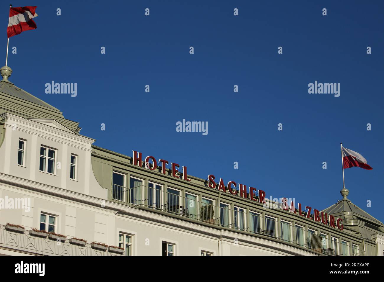 Hotel Sacher Salzburg, on a clear winter day with copy space Stock Photo