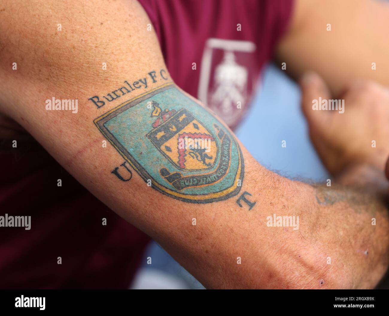 11th august 2023 turf moor burnley lancashire england premier league football burnley versus manchester city a burnley supporters tattoo credit action plus sports imagesalamy live news 2RGXB9X