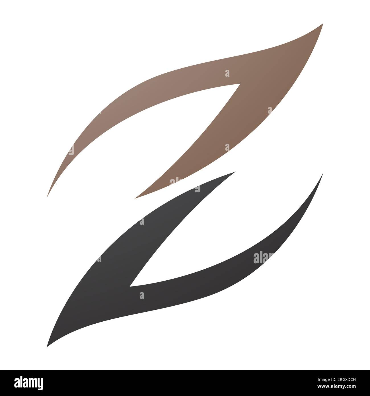 Brown and Black Fire Shaped Letter Z Icon on a White Background Stock Photo
