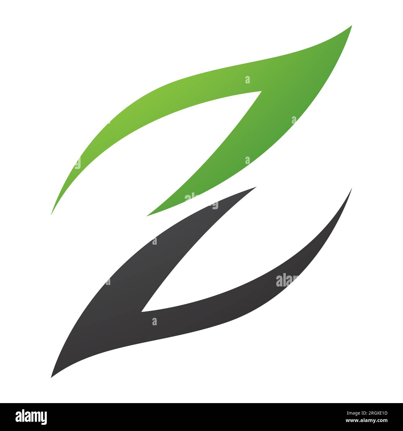 Green and Black Fire Shaped Letter Z Icon on a White Background Stock Photo