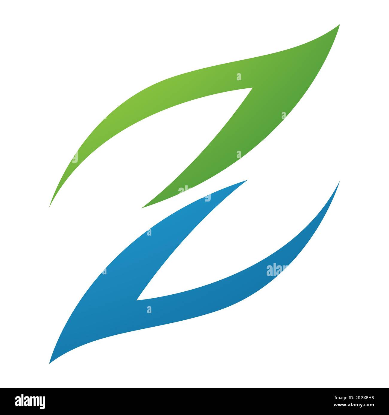 Green and Blue Fire Shaped Letter Z Icon on a White Background Stock Photo