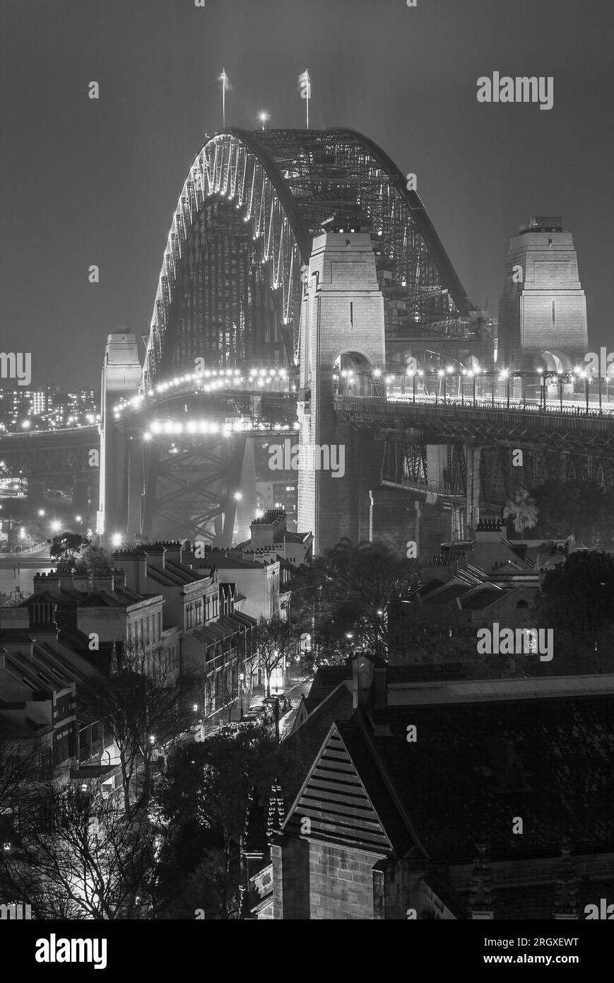 Sydney Harbour Bridge in Sydney, Australia, by night with Lower Fort