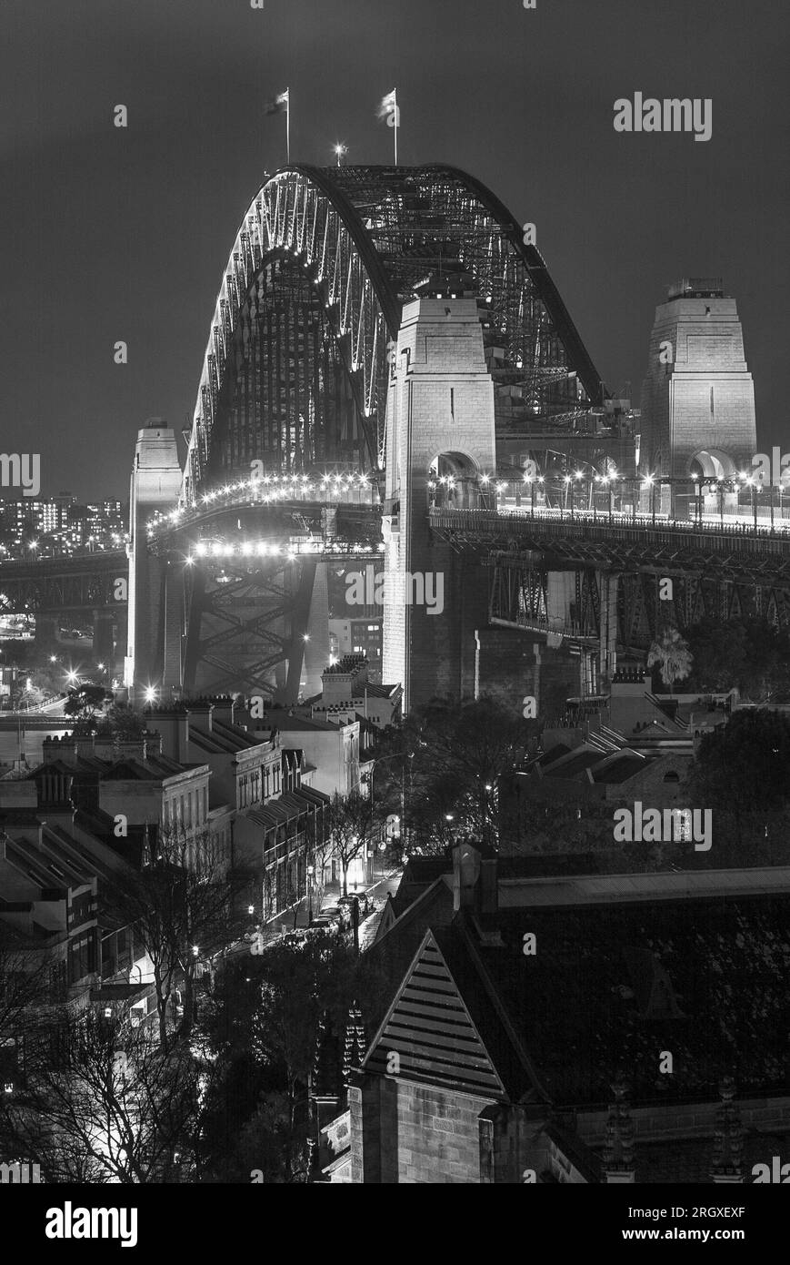 Sydney Harbour Bridge in Sydney, Australia, by night with Lower Fort