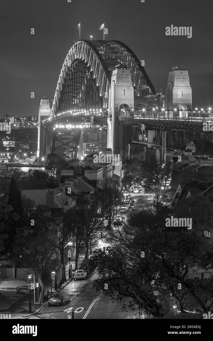 Sydney Harbour Bridge in Sydney, Australia, by night with Lower Fort