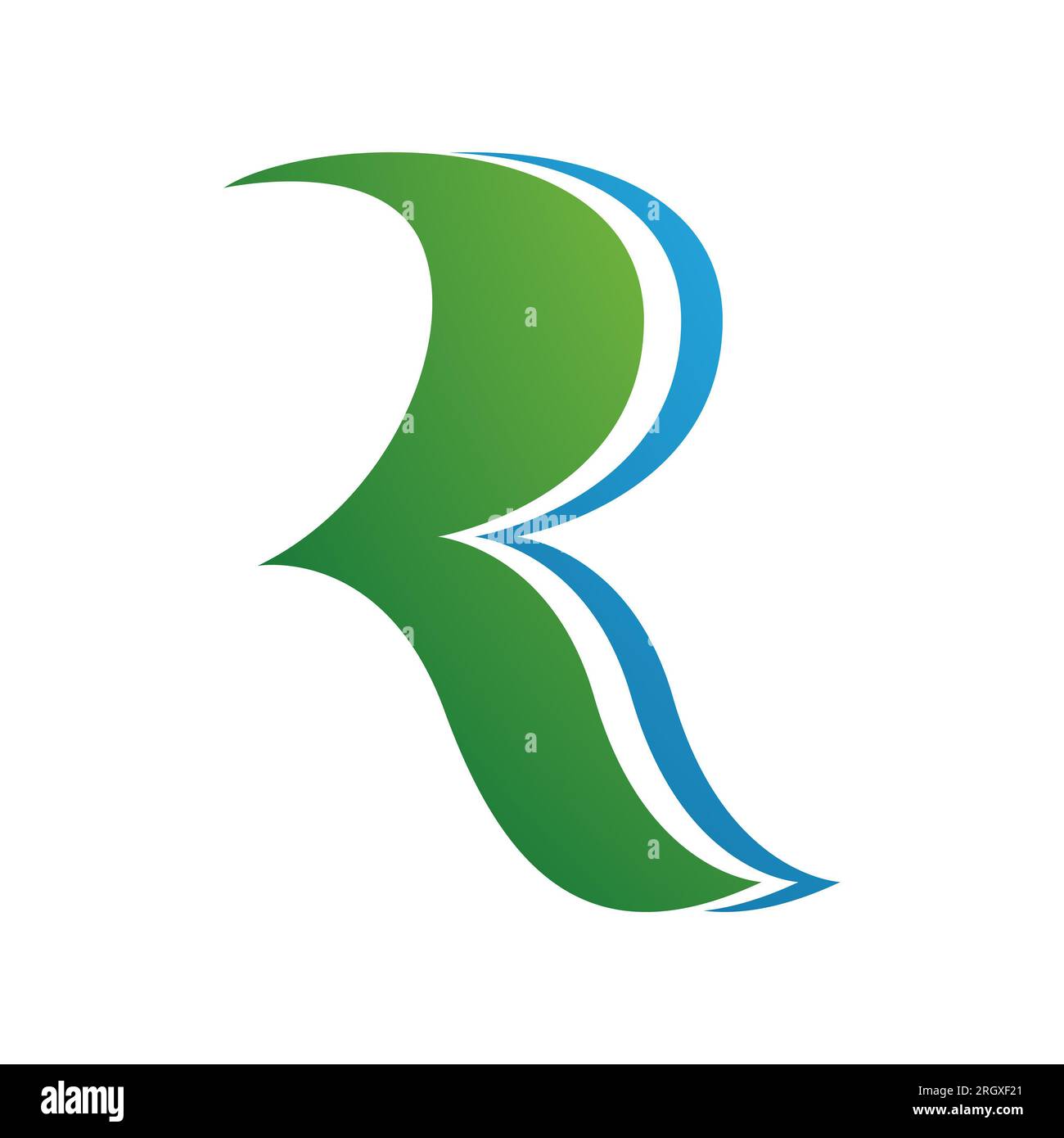 Green and Blue Wavy Shaped Letter R Icon on a White Background Stock ...