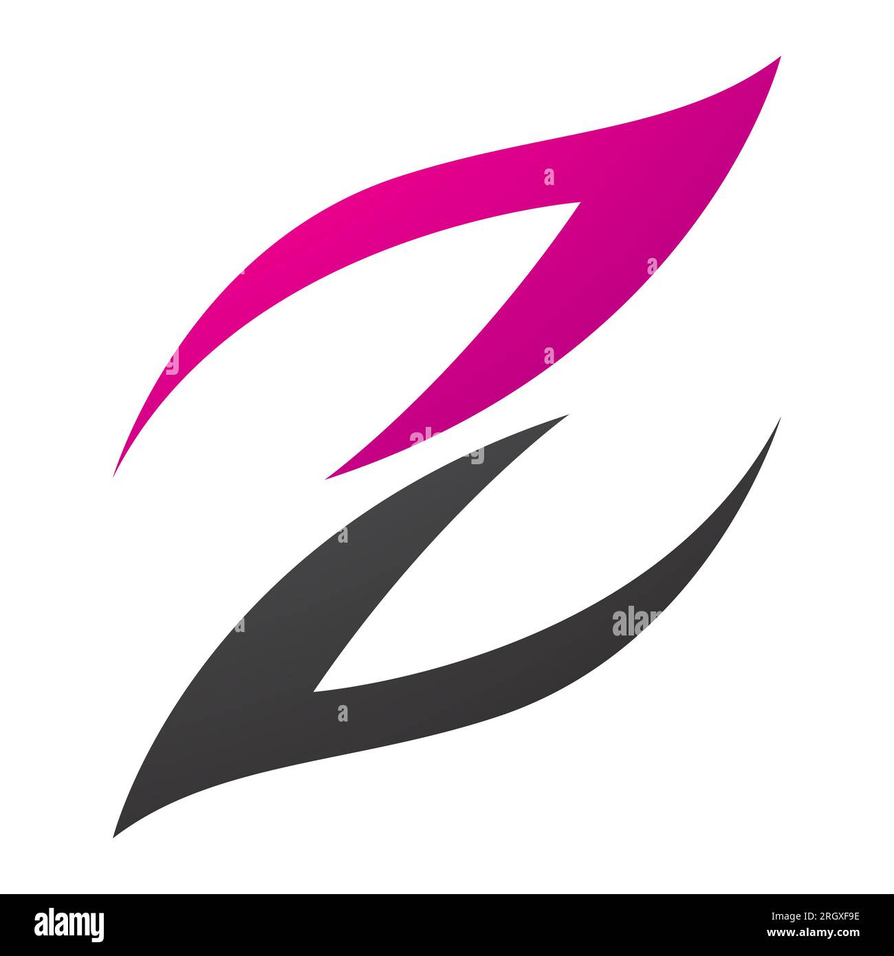 Magenta and Black Fire Shaped Letter Z Icon on a White Background Stock Photo